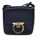 Salvatore Ferragamo Gancini Shoulder Bag Leather Navy Gold Auth 111348V-13