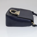 Salvatore Ferragamo Gancini Shoulder Bag Leather Navy Gold Auth 111348V-3