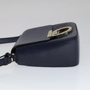 Salvatore Ferragamo Gancini Shoulder Bag Leather Navy Gold Auth 111348V-4