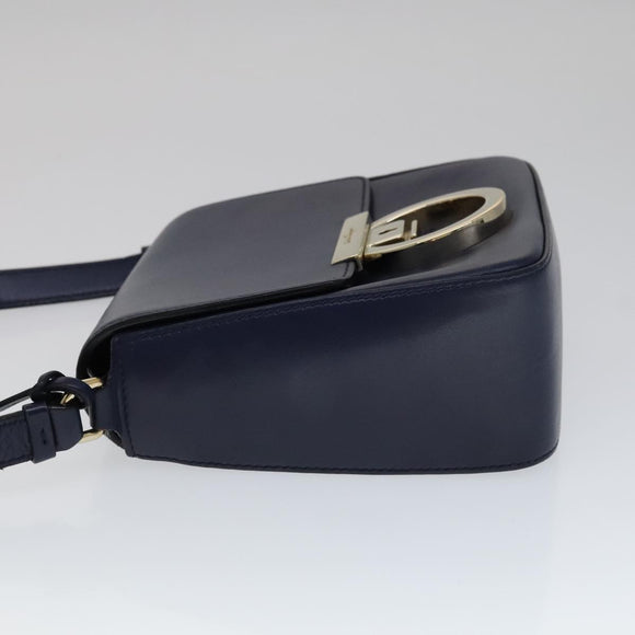 Salvatore Ferragamo Gancini Shoulder Bag Leather Navy Gold Auth 111348V