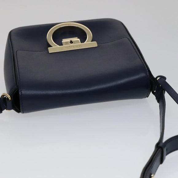 Salvatore Ferragamo Gancini Shoulder Bag Leather Navy Gold Auth 111348V