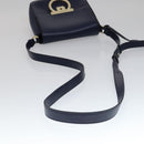 Salvatore Ferragamo Gancini Shoulder Bag Leather Navy Gold Auth 111348V-7