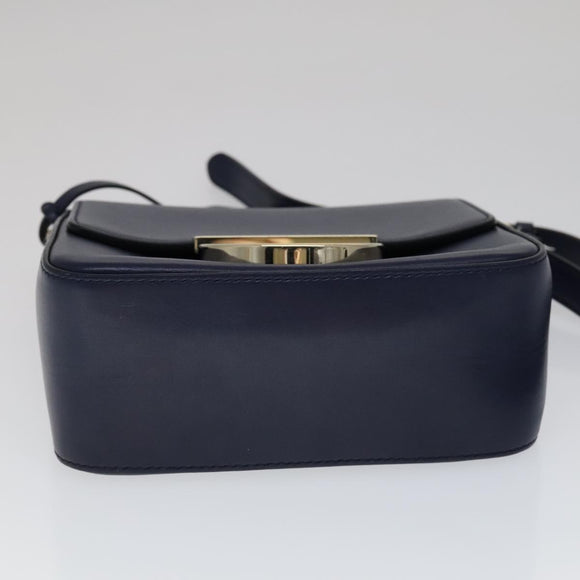 Salvatore Ferragamo Gancini Shoulder Bag Leather Navy Gold Auth 111348V