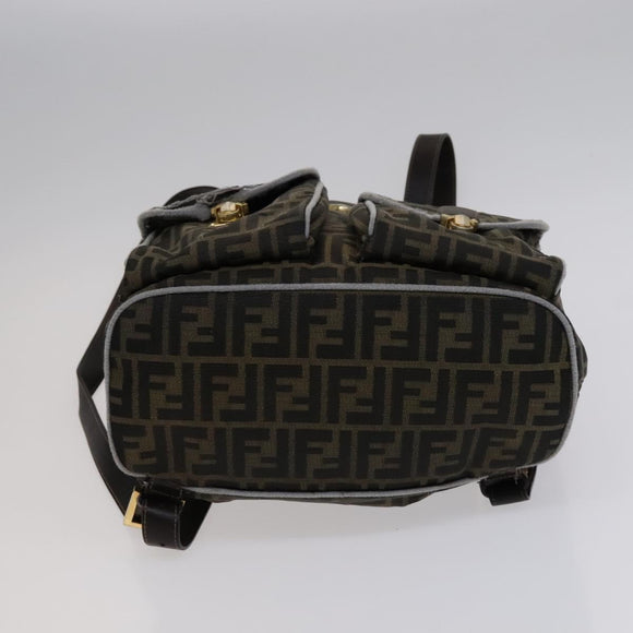 FENDI Zucca Canvas Backpack Brown Black gold Auth 111351