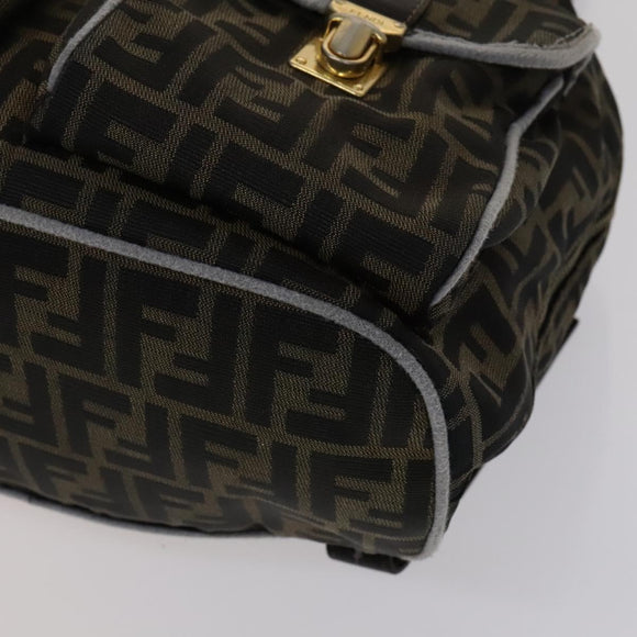 FENDI Zucca Canvas Backpack Brown Black gold Auth 111351