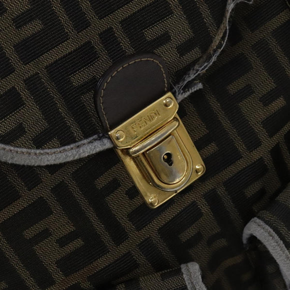 FENDI Zucca Canvas Backpack Brown Black gold Auth 111351