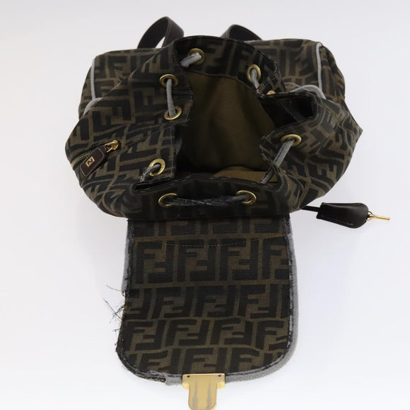 FENDI Zucca Canvas Backpack Brown Black gold Auth 111351