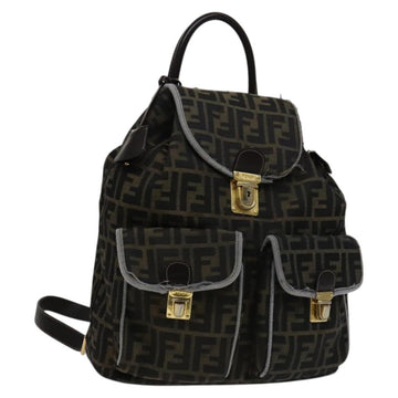 FENDI Zucca Canvas Backpack Brown Black gold Auth 111351