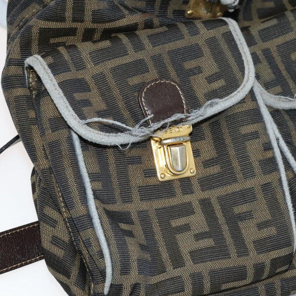 FENDI Zucca Canvas Backpack Brown Black gold Auth 111351
