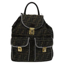 FENDI Zucca Canvas Backpack Brown Black gold Auth 111351-13