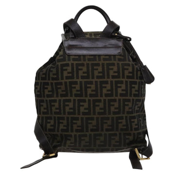 FENDI Zucca Canvas Backpack Brown Black gold Auth 111351 - 0