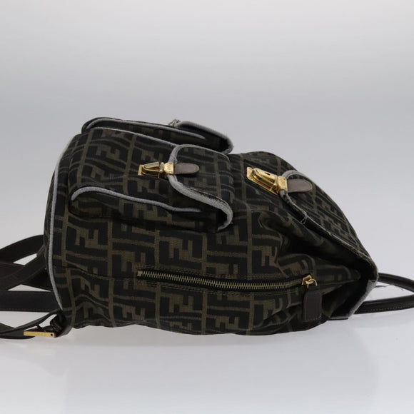 FENDI Zucca Canvas Backpack Brown Black gold Auth 111351