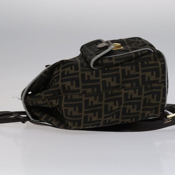 FENDI Zucca Canvas Backpack Brown Black gold Auth 111351