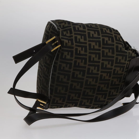 FENDI Zucca Canvas Backpack Brown Black gold Auth 111351