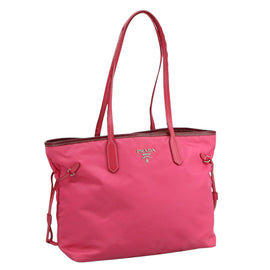 PRADA Tote Bag Nylon Pink Silver Auth 111353