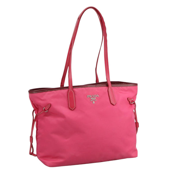 PRADA Tote Bag Nylon Pink Silver Auth 111353