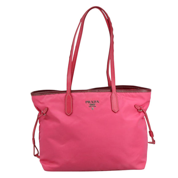 PRADA Tote Bag Nylon Pink Silver Auth 111353