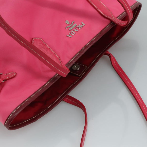 PRADA Tote Bag Nylon Pink Silver Auth 111353
