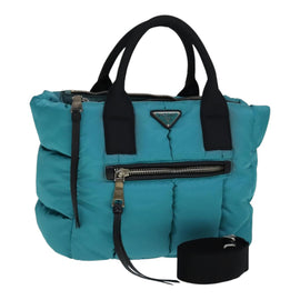 PRADA Hand Bag Nylon 2way Turquoise Blue Auth 111354V