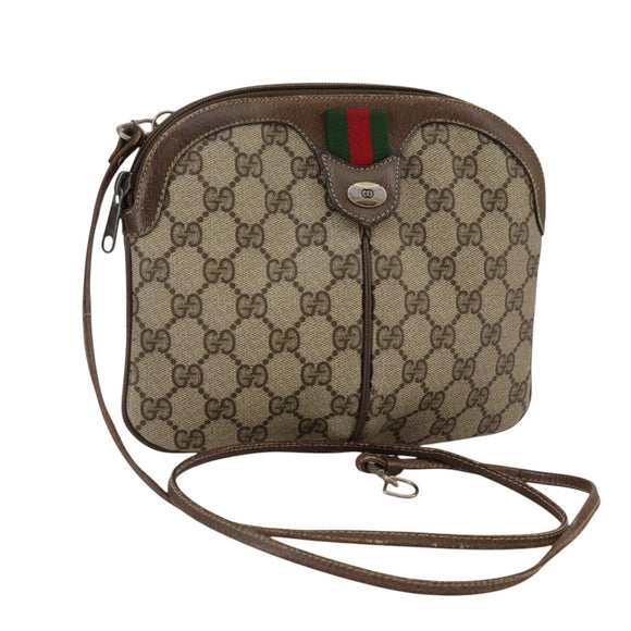 GUCCI GG Supreme Web Sherry Line Shoulder Bag PVC Beige 904 02 047 Auth 111359