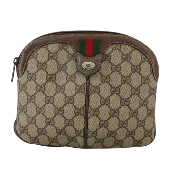 GUCCI GG Supreme Web Sherry Line Shoulder Bag PVC Beige 904 02 047 Auth 111359