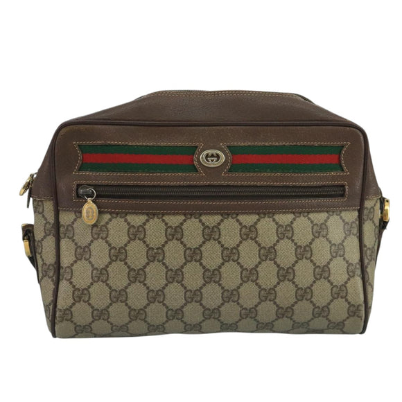 GUCCI GG Supreme Web Sherry Line Shoulder Bag PVC Beige 56 02 088 Auth 111361