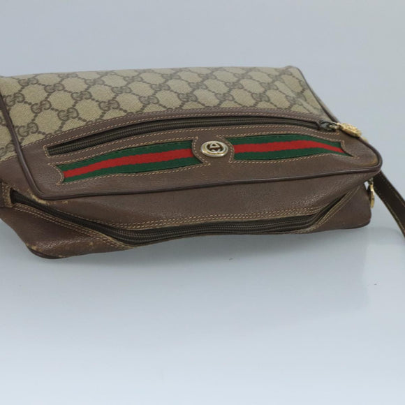 GUCCI GG Supreme Web Sherry Line Shoulder Bag PVC Beige 56 02 088 Auth 111361