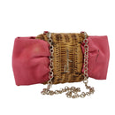 Salvatore Ferragamo Chain Shoulder Bag Satin Wicker Pink Auth 111370-1