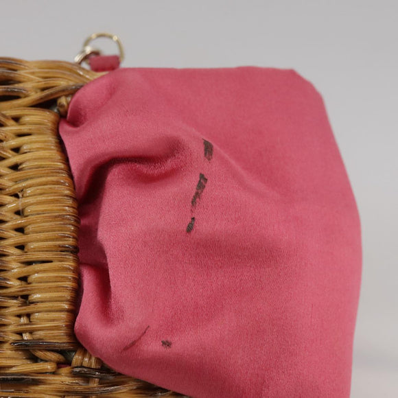 Salvatore Ferragamo Chain Shoulder Bag Satin Wicker Pink Auth 111370