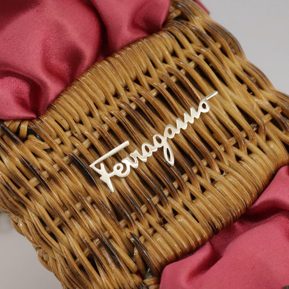 Salvatore Ferragamo Chain Shoulder Bag Satin Wicker Pink Auth 111370