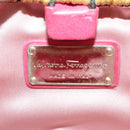 Salvatore Ferragamo Chain Shoulder Bag Satin Wicker Pink Auth 111370-17