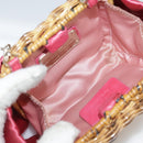 Salvatore Ferragamo Chain Shoulder Bag Satin Wicker Pink Auth 111370-11