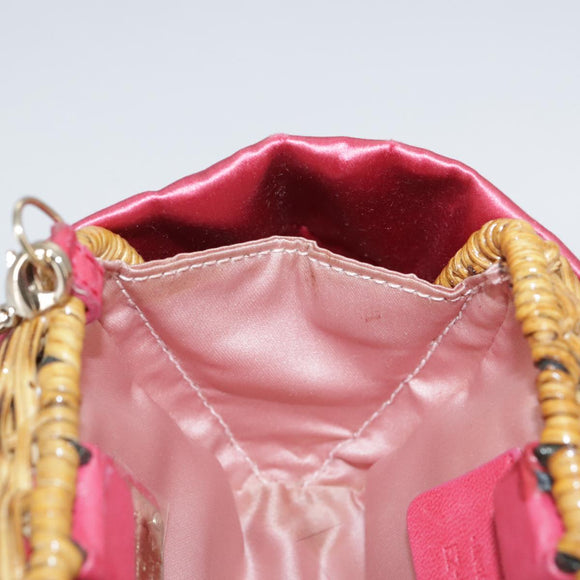 Salvatore Ferragamo Chain Shoulder Bag Satin Wicker Pink Auth 111370