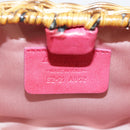 Salvatore Ferragamo Chain Shoulder Bag Satin Wicker Pink Auth 111370-21