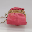 Salvatore Ferragamo Chain Shoulder Bag Satin Wicker Pink Auth 111370-3