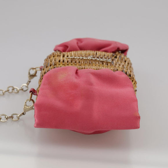 Salvatore Ferragamo Chain Shoulder Bag Satin Wicker Pink Auth 111370