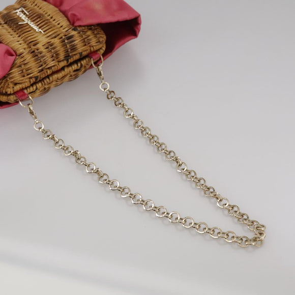 Salvatore Ferragamo Chain Shoulder Bag Satin Wicker Pink Auth 111370