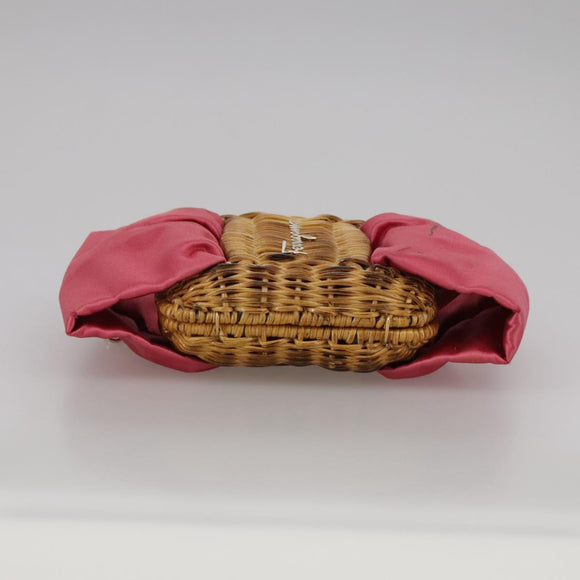 Salvatore Ferragamo Chain Shoulder Bag Satin Wicker Pink Auth 111370