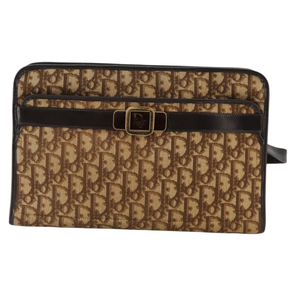 Christian Dior Trotter Canvas Shoulder Bag Gold Brown Auth 111398