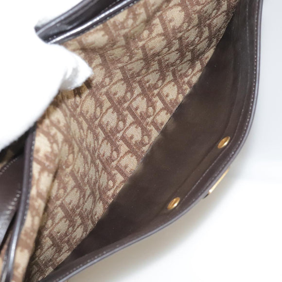 Christian Dior Trotter Canvas Shoulder Bag Gold Brown Auth 111398