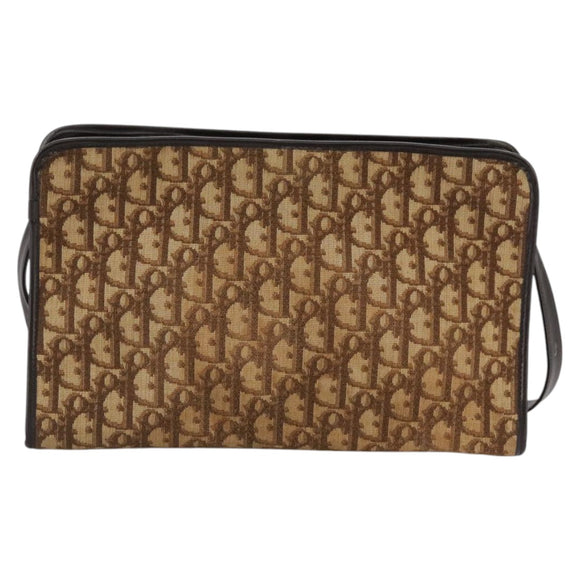 Christian Dior Trotter Canvas Shoulder Bag Gold Brown Auth 111398