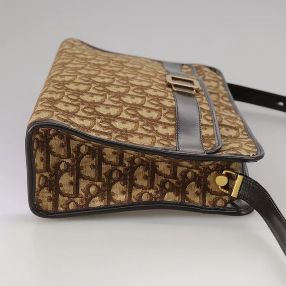 Christian Dior Trotter Canvas Shoulder Bag Gold Brown Auth 111398