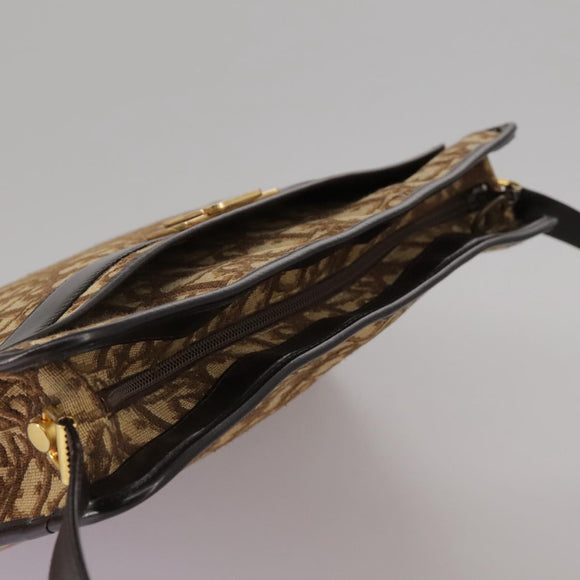 Christian Dior Trotter Canvas Shoulder Bag Gold Brown Auth 111398