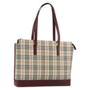 BURBERRY Nova Check Tote Bag Canvas Leather Beige Gold Auth 111400-1