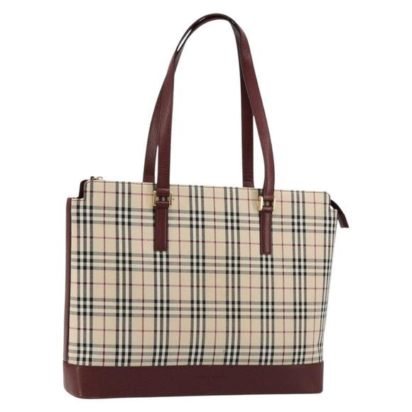 BURBERRY Nova Check Tote Bag Canvas Leather Beige Gold Auth 111400