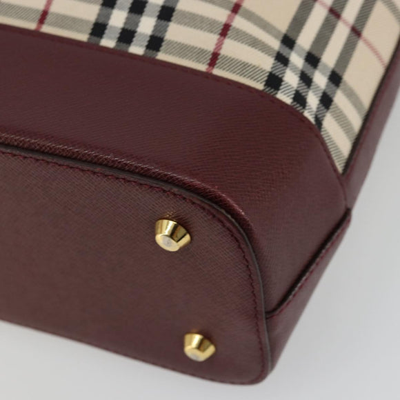 BURBERRY Nova Check Tote Bag Canvas Leather Beige Gold Auth 111400