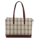 BURBERRY Nova Check Tote Bag Canvas Leather Beige Gold Auth 111400-13