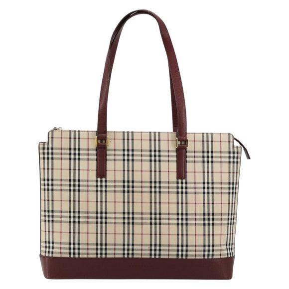BURBERRY Nova Check Tote Bag Canvas Leather Beige Gold Auth 111400