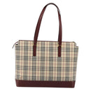 BURBERRY Nova Check Tote Bag Canvas Leather Beige Gold Auth 111400-2