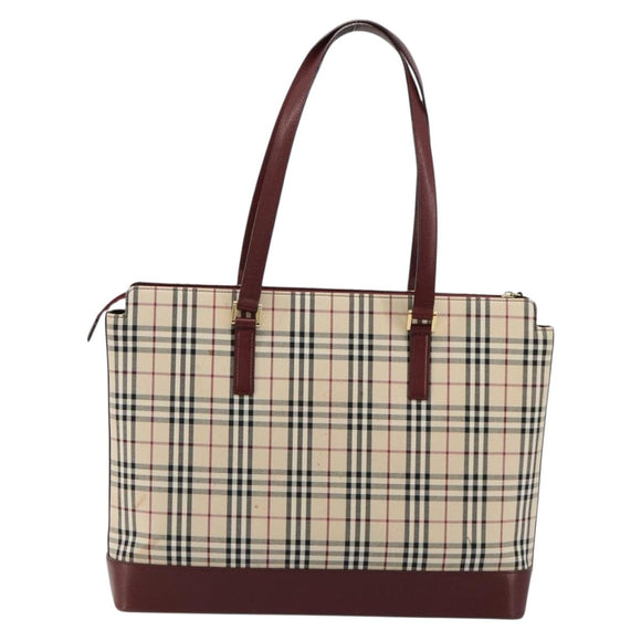 BURBERRY Nova Check Tote Bag Canvas Leather Beige Gold Auth 111400